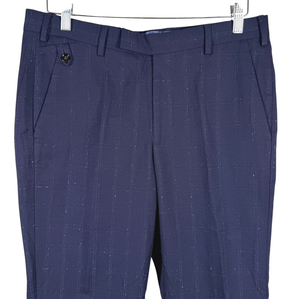 Murano Collezione Dress Pants Mens 32x32 Navy Blue Windowpane Slim Fit Trousers